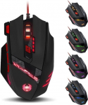 Zelotes T90 kvaliteetne mitme režiimiga LED-valgustus, 9200 DPI juhtmega USB m&auml;nguhiir arvutihiir PC-le, Macile 8 nuppu, kaalu h&auml;&auml;lestamise komplekt (must)