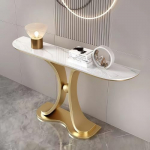 Generisch Konsolentische f&uuml;r Flur, schmale Beistelltische aus Glas f&uuml;r Wohnzimmer und Schlafzimmer, dekorativer Konsolentisch mit Steinplatte und Metallgestell, einfache Montage.