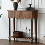 Konsolentisch mit 2 Schubladen, F&auml;cherf&ouml;rmiger Eingangstisch mit Lagerregal, Retro-Beistelltisch Hinter dem Sofa f&uuml;r Flur, Wohnzimmer und Diele(Brown)