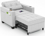 DURASPACE magamistool, 3-in-1 konverteeritav toolivoodi, pikendatav magamistool, diivanvoodi USB pordiga, k&uuml;ljetasku, tassihoidja v&auml;ikesesse ruumi, helehall