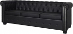 Chesterfield 3-kohaline kunstnahast diivan polsterdatud diivan Lounge diivan Must