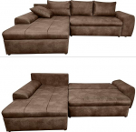 Vintage nurgadiivan magamisfunktsiooniga ja voodikastiga W266/D186/H90 cm, Wave undersuspension, Ottomani vasakule, hubane Lounge diivan mikrokiudkangaga nahkse v&auml;limusega, pruun/18014