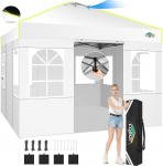 COBIZI Gazebo 3 x 3 kokkupandav Gazebo, veekindel, talvekindel, &uuml;he nupuga kesklukustatav peotelk, kokkupandav, UV-vastane koos fluorestseeruvate triipudega, 4 k&uuml;lgseina, 3 reguleeritava k&otilde;rgusega, aiatelk, &otilde;ueala