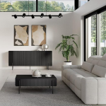 Lomadox Wohnzimmer Set Schwarz matt Rillenfront modern mit Couchtisch und Sideboard, 2-teilig
