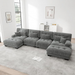 Modulares Ecksofa, U-f&ouml;rmiges Couch Set f&uuml;r Wohnzimmer, 4-Sitzer Komfortable Cloud Couches mit beweglichem Ottoman, DIY-Kombinatsioon, Grau Chenille