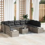 Modulares Outdoor-Sofagarnitur aus Polyrattan als 9-teiliges Gartensofa-Set in Hellgrau mit Kissen, Garten Lounge Set, Gartenm&ouml;bel-Set mit Kissen