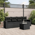 5-TLG. Garten-Sofagarnitur mit Kissen Schwarz PE Rattan, wasserabweisendem Beutel und abnehmbaren Bez&uuml;gen f&uuml;r Sessel und Stauraum