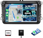 CAMECHO 4G + 64G Android 15 autoraadio VW Golf 5 Polo Skoda jaoks koos Navi Carplay Android autoga, Golf Double DIN autoraadio 8-tollise puuteekraaniga koos Bluetooth 5.0/32EQ Mirror Link FM/RDS WiFi SWC ja USBga