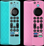 Silikon-Fernbedienungsabdeckung f&uuml;r 4K Max/Toshiba/Insignia/Pioneer/Omni (QLED) Serie Sprachfernbedienung mit Umh&auml;ngeband, leuchtend, Blau und Rosa, 2 St&uuml;ck
