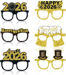 Tbay Pack of 6 Happy New Year Glasses 2023 Fancy New Year Party Glasses for New Year's Eve Christmas Celebration Party Guest Gift Photo Props Accessories