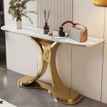 Moderner Langer Konsolentisch mit Stauraum, Akzenttisch f&uuml;r den Eingangsbereich des Wohnzimmers, Sofatisch f&uuml;r den Flur - stilvolles Gold-Finish (150 cm)