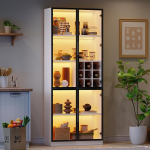 80 x 35 x 200 cm klaasist vitriinkapp klaasist ustega koos LED-iga, k&otilde;rge kapp, raamaturiiul, seisev vitriinkapp, veinikapp, elegantne kahepoolsete uste, klaasriiuli ja veinihoidjaga k&uuml;ljepaneel