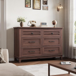 6-Schubladen Kommode aus Holz, Breite Aufbewahrung Komodenschrank 120 &times; 40 &times; 82cm, Schubladenschrank, TV-Schrank oder Kinderzimmerm&ouml;bel f&uuml;r Schlafzimmer, Wohnzimmer & Flur, Braun