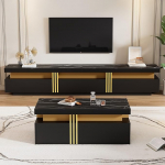 TV-Wandkombination Schwarz, Wohnzimmer-Schrankset mit Couchtisch und TV-Schrank, Spanplatte, Modern, 100x50x40 cm, 2 Schubladen