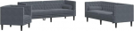 3-TLG. Chesterfield Diivan Set mit Nackenrollen in Hellgrau Samt, Samt Diivan Garnitur mit Chesterfield Stil und Knopftuft