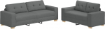 2-teiliges Loungesofa Set mit Kissen, dunkelgrauer Polyesterstoff, stabiles Holz- und Metallgestell, breite Armlehnen, dick gepolsterte Sitzfl&auml;che und R&uuml;ckenlehne f&uuml;r bequemes