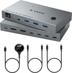 USBC Dual Monitors KVM Switch 4K @ 60Hz, USBC KVM Switch 2 s&uuml;learvutit 2 monitori ja 4 USB 3.0 seadet, 100 W PD 2 s&uuml;learvutile koos juhtmepuldi ja USB-kaabliga