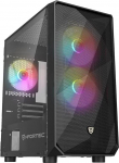Nfortec - DYS PC Gaming Mini Towe (MATX) korpus, 3 x 120 mm ARGB ventilaatorit, v&otilde;rkfront, kristallplaaditud k&uuml;lg, must