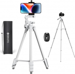 GEEKOTO statiiv nutitelefonile, reguleeritav 55-tolline mobiiltelefon 360-kraadise panoraamse p&ouml;&ouml;rleva platvormi ja 1/4 universaalse kinnituskruviga, telefoni peeglita/Gopro/DSLR kaamera - valge, (DE-AT20W)