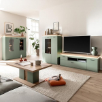 Lomadox elutoa komplekt koos TV-kapi ja Highboardiga LED aktsentvalgustusega, roheline ja tammepuust moodne 4 tk -