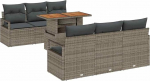 Rantry 7-teiliges Garten-Sofa-Set mit Kissen Grau Poly Rattan Akazie, 2-Sitzer Garten-Sofa mit Kissen Grau Poly Rattan Gartenlounge Model3349656