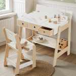 Giant bean Kinder-Schreibtisch-Set mit Stuhl Holz-Kinderset mit h&ouml;henverstellbarem Schreibtisch & Stuhl (3-12 J.). Stabile Tischplatte (40 kg), f&uuml;r Hausaufgaben & Spielen Kinderschreibtisch
