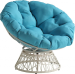 OSP Home Furnishings Papasan Wicker Chair 360 Degree Swivel Cream Furniture Frame with Blue Cushion
