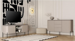 Greige Living Room Set with Lowboard & Sideboard, Modern Style, 2 Pieces, Rounded Fronts, Push-to-Open, Metal Feet