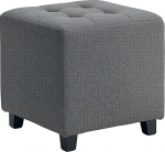 HOMCOM Living Room Footstool Linen Padded Low Stool Ottoman Square Ottoman with Side Pocket Lid with Padded Buttons and Wooden Frame for Living Room Bedroom Grey