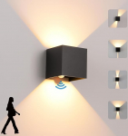 LED Wall Light Indoor/Outdoor with Motion Sensor, 12 W Wall Lamp, IP 65 Waterproof Outdoor Wall Light, 3000 K Warm White Wall Lighting, Modern Outdoor Light with Up Down Adjustable Beam Angle, Black