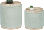 PINPLUS Round Ottoman with Storage Space, Set of 2, Storage Ottoman with Tray, Boucle Ottoman Storage Cube, Modern Multifunctional Footrest Stool for Bedroom, Living Room, Dorm (Green