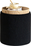 PINPLUS Storage Ottoman Round Boucle Ottoman with Tray Teddy Velvet Footstool Cube for Living Room Bedroom Dorm 13.4 x 13.4 x 15 inch, Black