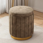 Velvet Vanity Stool with Storage Round Storage Comfortable Padded Footrest Couch Stool Bedroom Makeup Stool for Girls Room Women Gift Brown 34 x 34 x 44 cm