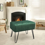 Warmaxx Entrance Ottoman Velvet Tufted Ottoman 49.5 x 31.8 x 43.2 cm, Comfortable Furry Makeup Stool with Metal Legs, Footrest, Sturdy Footstool, Bedroom, Bedside, Living Room,