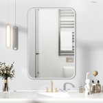 HIGHBATH valge raamiga peegel 60x80cm Suur vannitoa seinapeegel Ristk&uuml;likukujuline vannitoa peegel seinale riputatav horisontaalne/vertikaalne