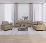 3-TLG. Sofagarnitur mit Kissen Sofa Wohnzimmer Sitzgruppe Wohnzimmer Sofa Set Sofas F&uuml;R Wohnzimmer Cappuccino-Braun Kunstlederer