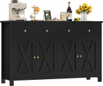 FirFurd Sideboard 140 cm lai k&ouml;&ouml;gikapp koos t&ouml;&ouml;tasapinnaga Buffetkapp 2 sahtli ja 4 uksega k&ouml;&ouml;gibuffet reguleeritava riiuliga Sideboard elutoa k&ouml;&ouml;ki 140 x 89 x 40 cm (must)
