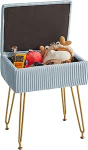 YMYNY meigitooli tool hoiuruumiga, ruudukujuline sametist tool, kaasaegne multifunktsionaalne meigitooli magamistuppa, elutuppa, kontorisse, kuldsed jalad, 40 x 29.5 x 48 cm, hall sinine HBD024G