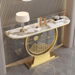 LIHDNGXM Eingangstisch, Moderne Konsole, Sofatisch mit Faux-Marmor und Metallbasis hinter dem Sofa, Luxus-Eingangstisch mit Stauraum f&uuml;r Flur, Wohnzimmer und Schlafzimmer(Gold B,140x30x80cm)