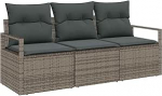 3-osaline aia diivan komplekt padjaga Grey Poly Rattan, 2-istmeline aia diivan hoiuruumiga ja padjaga Grey Poly Rattan Garden Lounge Model3354908