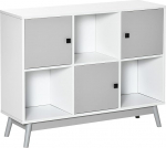 HOMCOM elutoa riidekapp, 9 kuubikut 3 ukse ja 3 lahtise kambriga, m&auml;nnipuidust jalad, kaasaegne stiil, s&ouml;&ouml;gi-, k&ouml;&ouml;gi- ja elutoa riidekapp, 96 x 30 x 75 cm, valge, hall