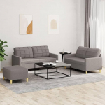 Homgoday Taupe 2er-Sofa Set mit Fu&szlig;hocker & Kissen - Komfortabel & Stabil - Max. 110 kg pro Sitz Model3201289
