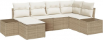 Rantry 6-teiliges Garten-Sofa-Set mit Kissen Beige Poly-Rattan Gartenlounge Model3355800