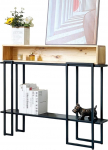 WXZXWXWXZX Konsolentisch Regal Schmal Console Table Flurtisch Beistelltisch Metallgestell f&uuml;r Eingang Flur Wohnzimmer Schlafzimmer(Wood Color,120cm/47.2in)