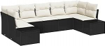 Rantry 7-teiliges Garten-Sofa-Set mit Kissen aus schwarzem Poly-Rattan Gartenlounge Model3355876