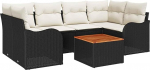 7-teilige Garten Sofa Set mit Kissen Schwarz Poly Rattan Akazie, 2-Sitzer Garten Sofa mit Kissen Schwarz Poly Rattan Gartenlounge Model3347404