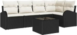 5-teiliges Garten Sofa Set mit Kissen Braun Poly Rattan, 2-Sitzer Garten Sofa mit Stauraum und Kissen Schwarz Poly Rattan Gartenlounge Model3354716