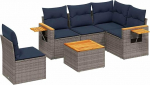 Garten-Sofagarnitur Set Grau PE-Rattan Ecksofa & Mittelsofa mit Akazienholztisch - Outdoor Sitzgruppe f&uuml;r Terrasse und Innenhof Model3226824