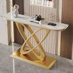 Moderner Konsolentisch mit Metallfu&szlig;, Sofatisch f&uuml;r den Eingangsbereich, Flurtisch f&uuml;r Wohnzimmer, Eingangsbereich, Flur, Eingang, 80 * 30 * 80 cm (Farbe: Gold 1)