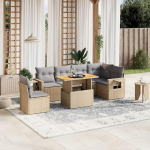 Gartensofa-Set 7-teilig mit Kissen in Beige aus Polyrattan, M&ouml;bel Set Schlafsofa Wohnzimmer Sofa Garten, Set Modernes Sofa f&uuml;r Outdoor, Outdoor-M&ouml;bel Modell 3271780